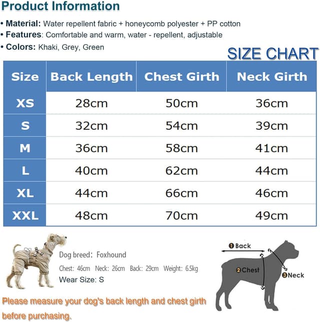 Detalle 2 de BT Bear Dog Winter Coat Jacket Outdoor (with harness), Adjustable 4 Legs, Waterproof Reflective Khaki – Size XL