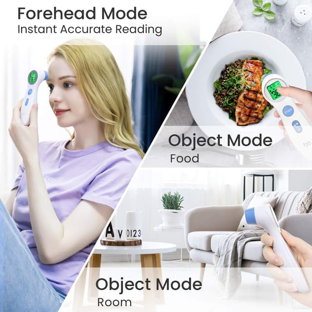 Detalle de Kontaktloses Infrarot-Stirnthermometer für Babys, Kinder & Erwachsene – digitales Fieberthermometer mit Fieberalarm (weiß)