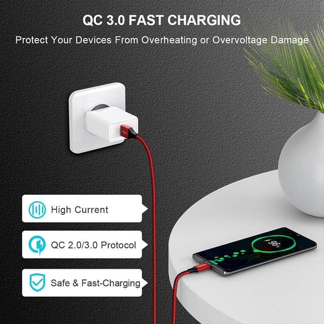 Detalle de etguuds USB-C Charger Cable 2 Pack (1m) – USB-A to USB-C, 3A fast charging & data sync up to 480Mbps