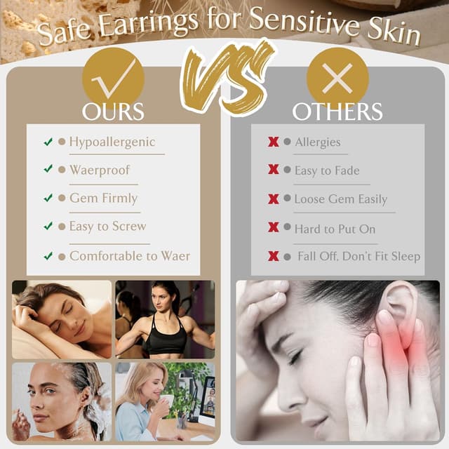 Thumbnail 6 de Roheafer 7 Paar Ohrringe-Set: 14K vergoldete Creolen & flache Ohrstecker aus 316L-Edelstahl für Damen