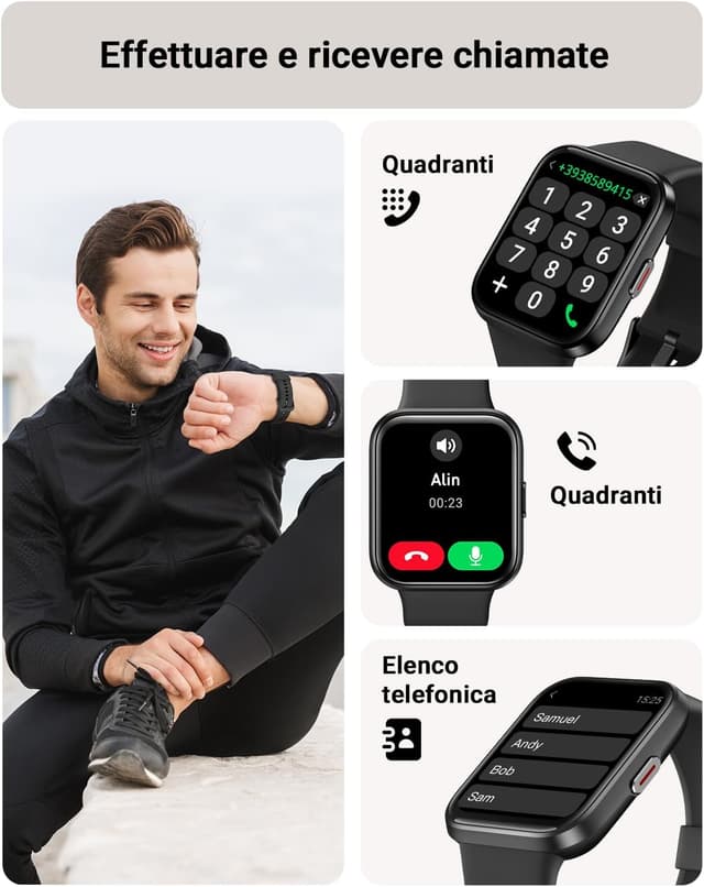Detalle de Tensky Smartwatch Uomo 1,85” con Alexa integrata, chiamate Bluetooth e monitoraggio SpO2