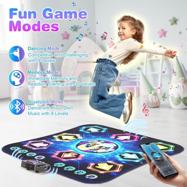 Detalle de Surelect Dance Mat (2025) — Light-Up 8-Button Wireless Bluetooth Dance Pad for Kids (Ages 3–12)