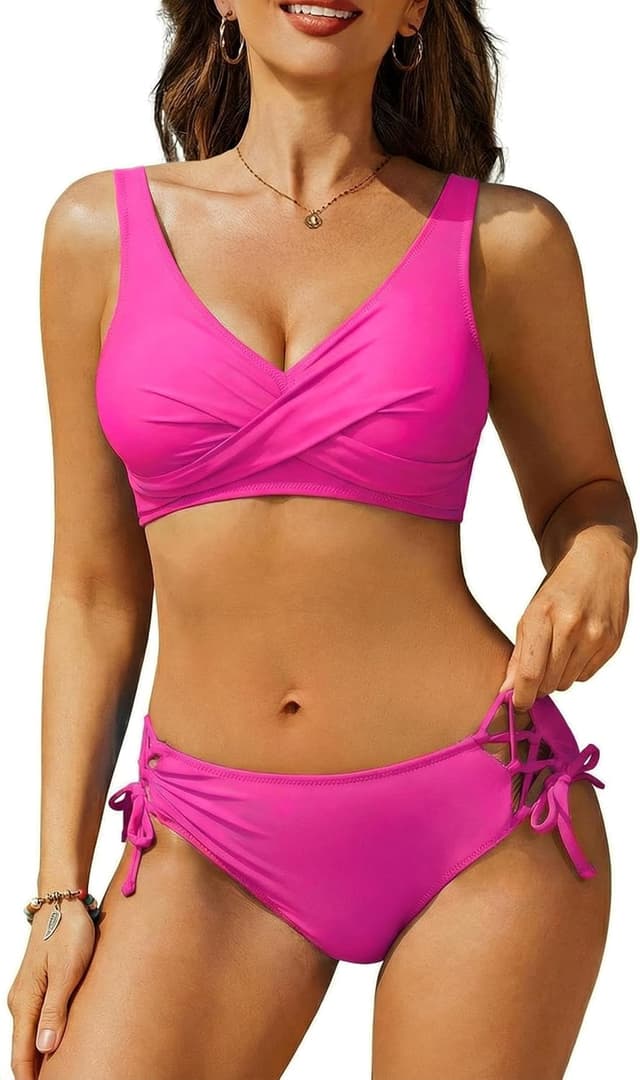 Detalle de Ekouaer Bikini da donna a 2 pezzi con scollo a V e push-up regolabile, taglie S-XXL