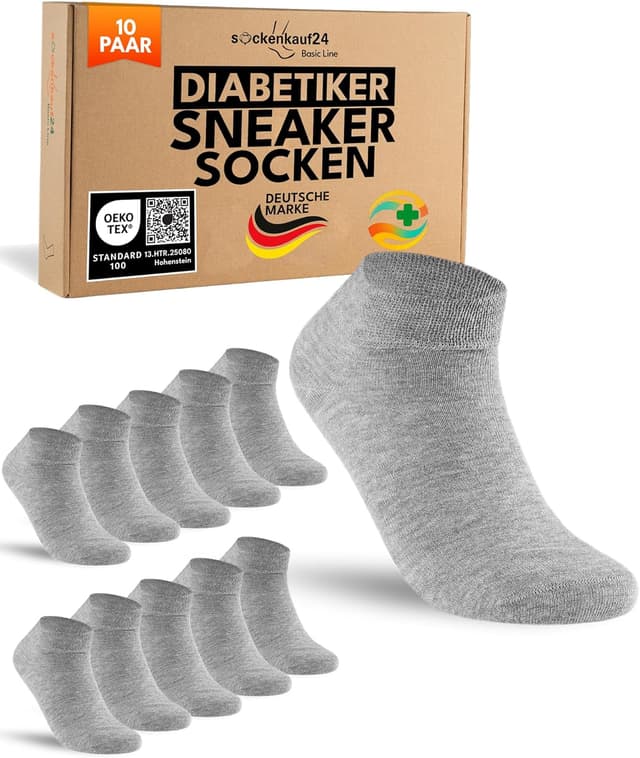 Detalle de sockenkauf24 10 Paar Diabetiker Sneaker Socken ohne Gummibund & ohne Naht