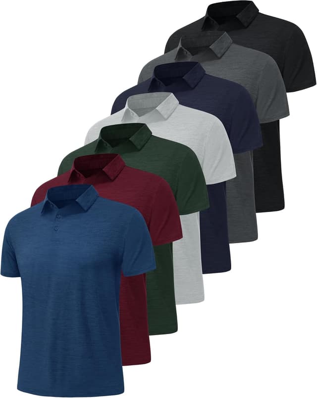 Detalle de BOOJO 7-Pack Quick-Dry Polo Shirts for Men (Performance Short Sleeve)