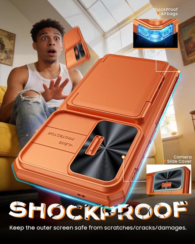 Thumbnail 6 de Vizvera for Samsung Galaxy S26 Ultra case with sliding camera cover, card wallet & RFID protection (Orange)