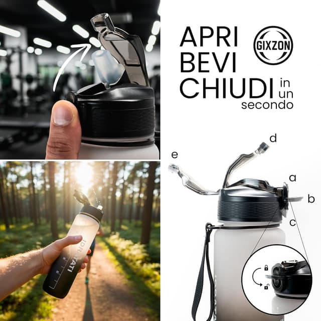 Detalle de GIXZON borraccia motivazionale 600 ml in Tritan senza BPA, con frasi e scala oraria in italiano (rosa)