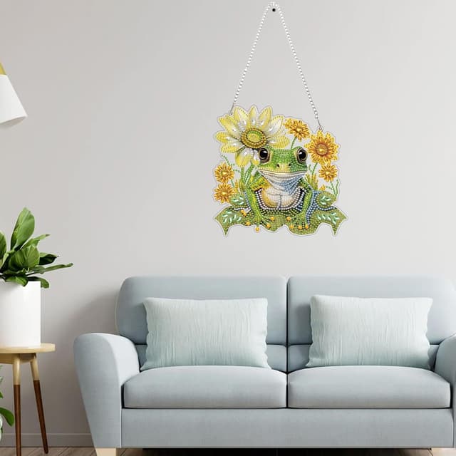 Detalle de GHHKUD Frogs Flowers hanging diamond art kits for adults (special-shaped 5D) – DIY wall pendant craft kit