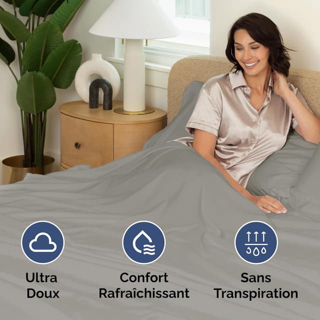 Detalle de CGK Unlimited Drap-housse 160x200 cm en coton jersey extensible, gris clair (hauteur jusqu’à 30 cm)