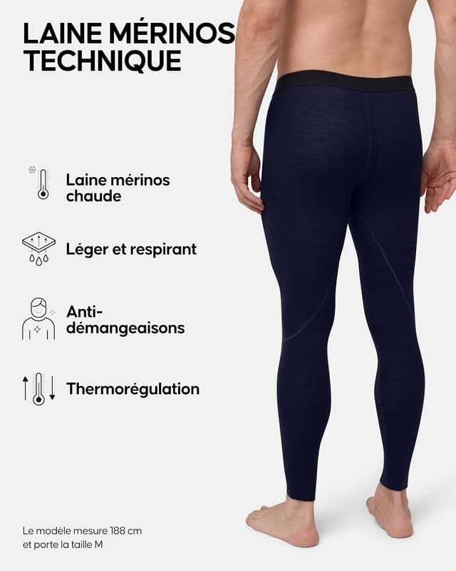 Detalle de DANISH ENDURANCE Leggings thermiques en laine mérinos pour hommes (avec ou sans braguette)