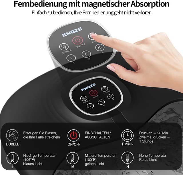 Detalle de Fußsprudelbad mit Massage & Heizfunktion (16 Shiatsu-Rollen) – faltbares Fußmassagegerät mit Fernbedienung und Timer