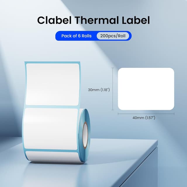 Detalle 2 de CLABEL 6 rotoli di nastro bianco per stampante etichette 221B, 230B e 320B (40 x 30 mm) – etichette termiche autoadesive