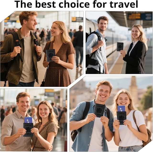 Detalle de Cinocratic RFID Blocking PU Leather Passport Holder – Black travel wallet for passports, cards & tickets