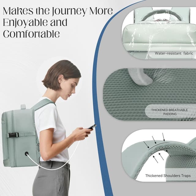 Thumbnail 4 de Xkdoai for Ryanair Cabin Bags 40x30x20, 24L Travel Backpack Underseat Hand Luggage Carry ons Airplanes Flight Bag Suitcases for Men Women, Mint Green