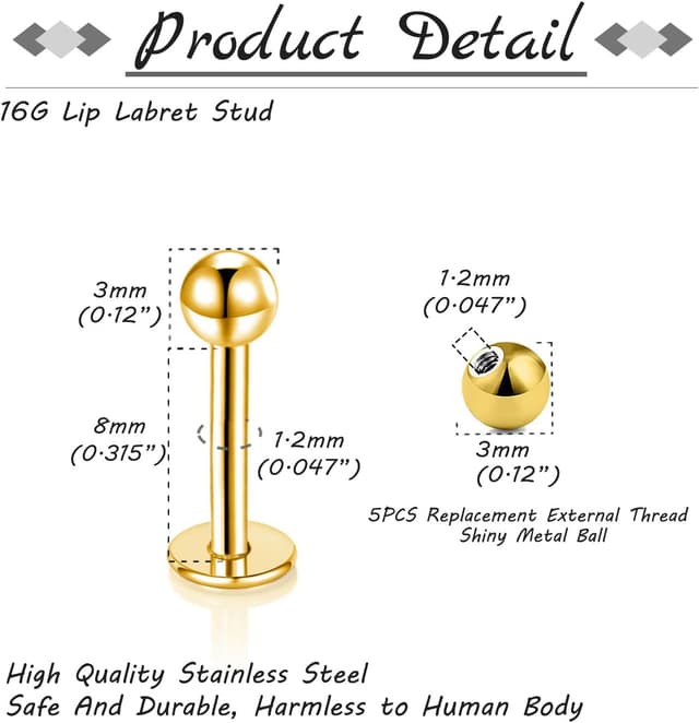 Thumbnail 3 de Gojewen 12er Lippenpiercing Stecker 1,2mm