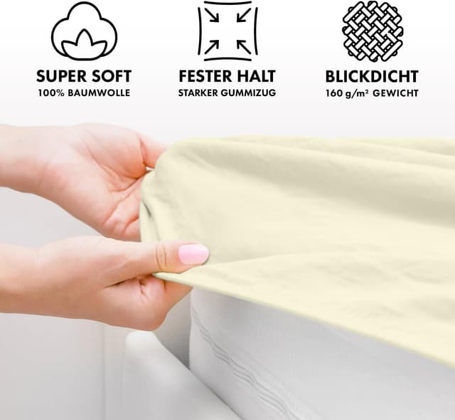 Detalle de Jacobson Jersey-Spannbettlaken aus Baumwolle (Natur) – passend für 60×120 bis 70×140 cm