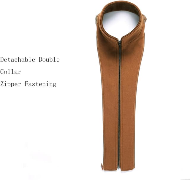 Detalle de INVACHI Men’s Wool Blend Trench Coat with Detachable Soft Scarf & High Stand Collar