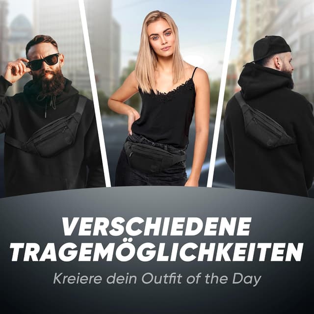Detalle 2 de RUVO® Bauchtasche für Herren und Damen – wasserabweisende Hüfttasche mit 4 Reißverschluss-Fächern