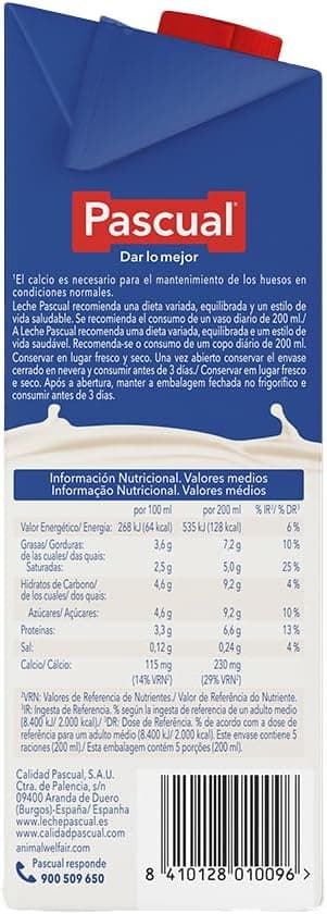 Detalle de Leche Pascual Clásica Entera 6x1L 🥛