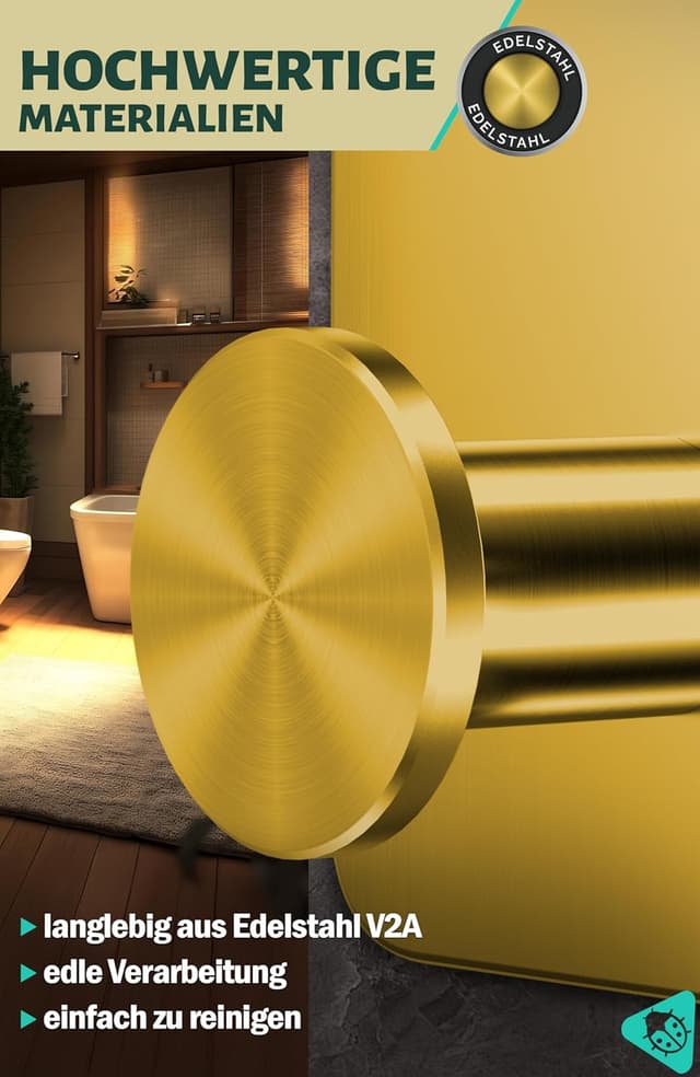 Detalle de Menz Handtuchhalter ohne Bohren (Golden) – 6 selbstklebende Klebehaken aus V2A, bis 10 kg