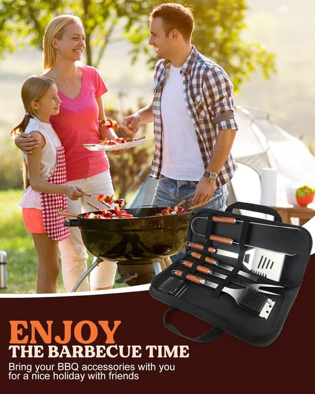 Detalle de KALAHOL 7-in-1 extra thick stainless steel BBQ tools set with storage bag