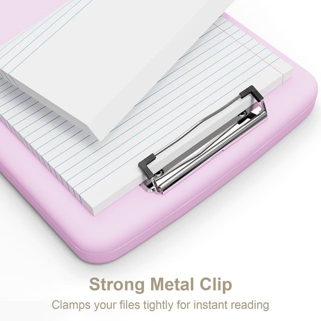 Detalle de Piasoenc Klemmbrett mit Lagerung und Stifthalter (A4/Legal) – Low-Profile Clip, Side-Opening, Tiefes Rosa