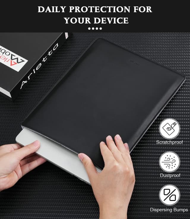 Detalle de MoKo Laptop-Hülle für MacBook Pro 14" (M2 Max, 2023/2021) – schlanke PU-Ledertasche mit Filzfutter, Schwarz