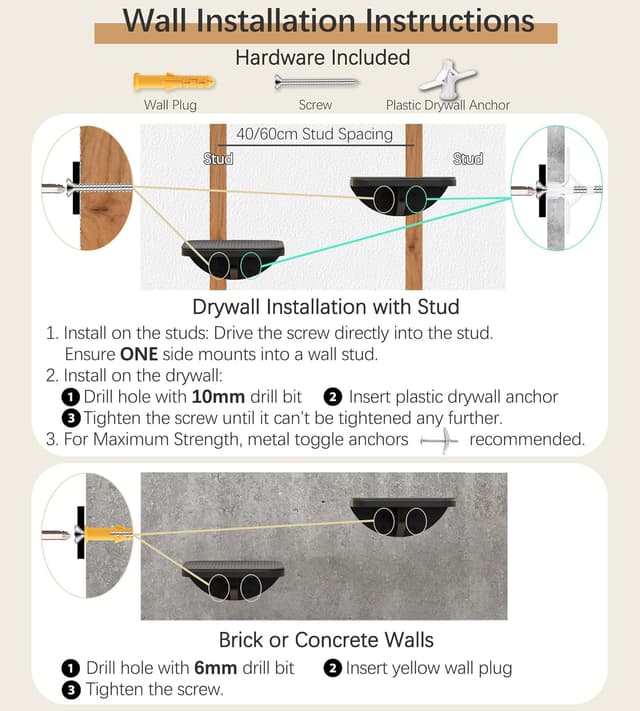 Detalle de 2PC Cat Stairs with Scratching Mat – Wall-Mounted Wooden Climbing Shelves with Foam Cushion