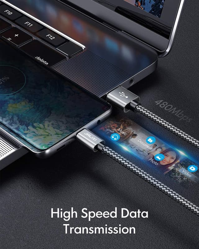 Detalle 2 de JALIXI Short USB-C Cable 30cm (2-pack) – Fast Charging USB to USB-C for iPhone & Samsung, Car Charger & Android Auto