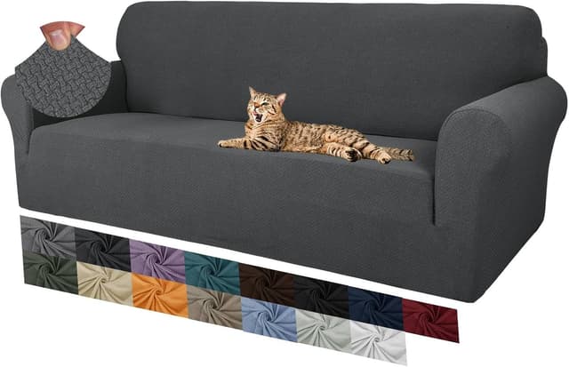 Detalle de MAXIJIN Creative Jacquard housse de canapé 3 places super extensible antidérapante, gris foncé