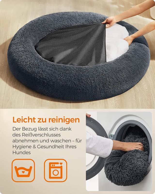 Detalle de Feandrea Hundebett flauschig Donut-Kissen 120 cm (PGW043G02) – waschbar, herausnehmbare Mitte, Anti-Rutsch