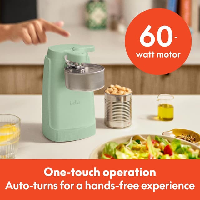 Detalle de BELLA Electric Can Opener and Knife Sharpener with Removable Cutting Lever, Cord Storage, Stainless Steel Blade