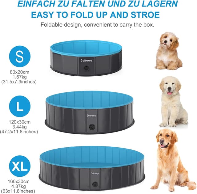 Detalle 2 de lunaoo Dog Paddling Pool Foldable Pet Swimming Pool (Light Blue, 80 x 20 cm)