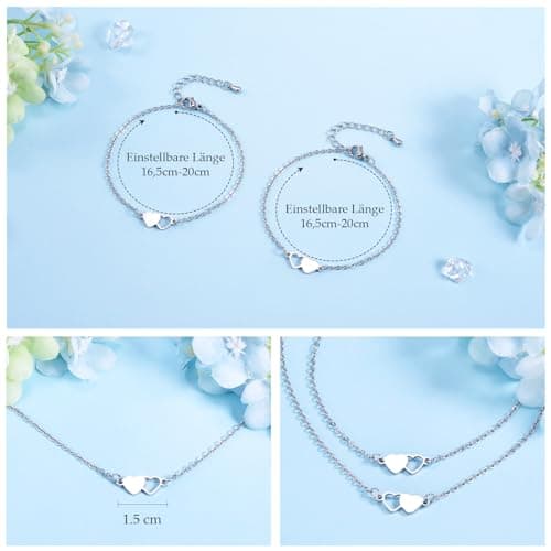 Detalle 2 de VU100 Pulsera Madre e Hija de acero inoxidable 316L (2 piezas) con corazón y mensaje