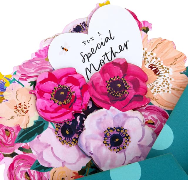 Detalle 2 de Hallmark Mother’s Day Card for Mother – Fold-Out Bouquet in Blue & Pink (with metallic gold foil details)