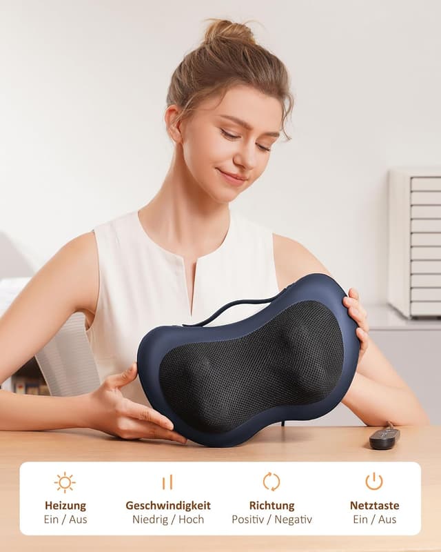 Detalle de KNQZE Massagegerät für Nacken mit Wärme, Shiatsu-Kissen und 3D rotierenden Massageköpfen