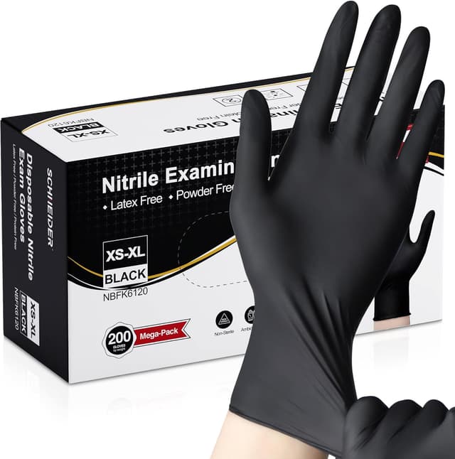 Detalle de Schneider Nitrile Exam Gloves, Black disposable