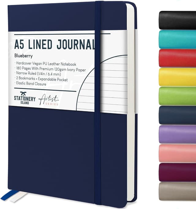 Detalle de STATIONERY ISLAND Notizbuch A5, linierte 180 Seiten im Hardcover (dunkelblau)