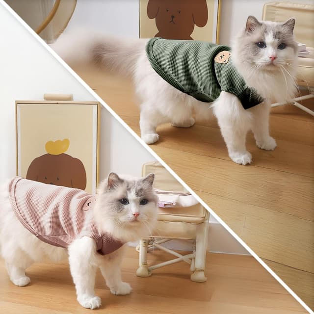 Detalle de Waffle Knit Cat & Dog T Shirt for Small Dogs – Stretchable Puppy Shirt for Sphynx & Small Breeds (2 PCS, Large)