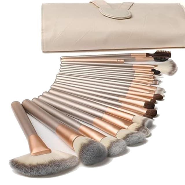 Imagen de Nestling 18-teiliger Make-up-Pinsel-Set mit Roll-Up PU-Ledertasche und Holzgriffen en OfertitasTOP