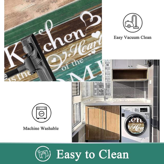 Detalle de Vaukki Boho Kitchen Rug Sets (3-Piece) — Washable Non-Slip Kitchen Mats for Floor, Teal