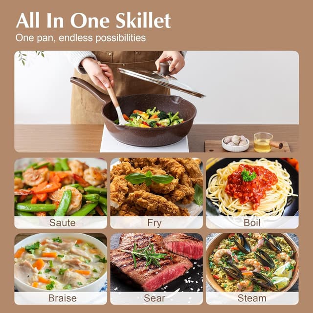 Detalle de SENSARTE Nonstick Deep Frying Pan Skillet (12-inch) with Lid, Stay-Cool Handle, Induction Compatible