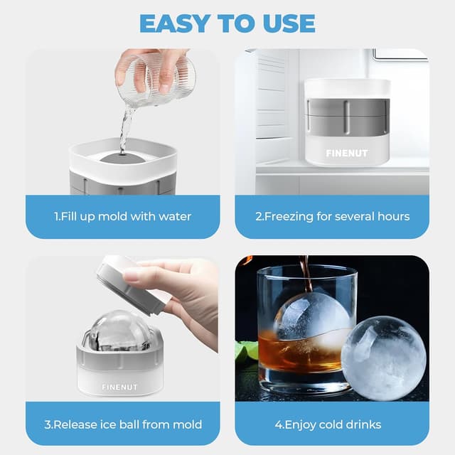 Detalle 2 de FINENUT Silicone Ice Ball Mold with Lid (2.5-inch sphere), 4 Pack