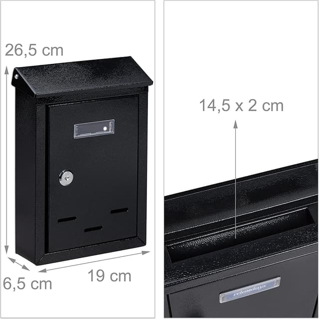 Detalle 2 de Relaxdays Buzón Pared Vertical negro 26,5×19×6,5 cm