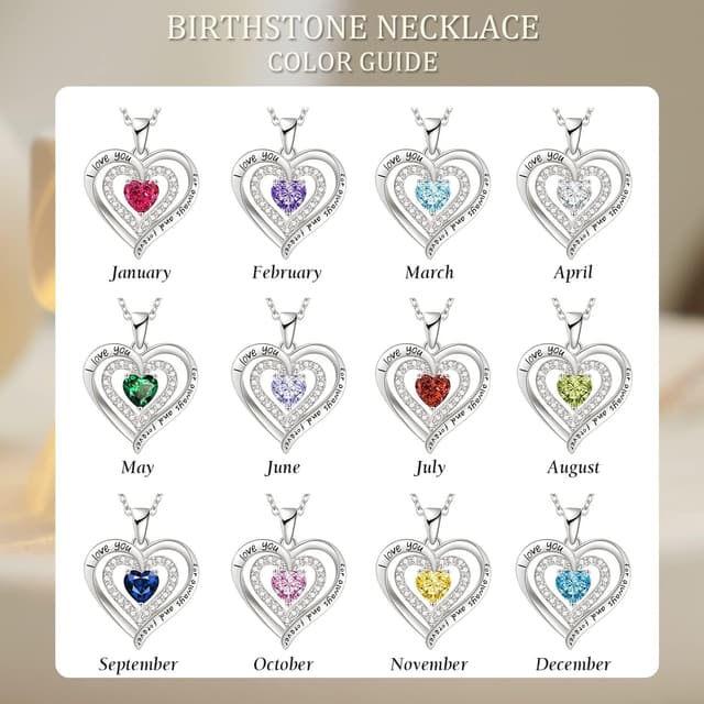 Detalle de LIHELEI Damenkette S925 Silber mit „Forever Love“ Herz-Geburtsstein-Anhänger