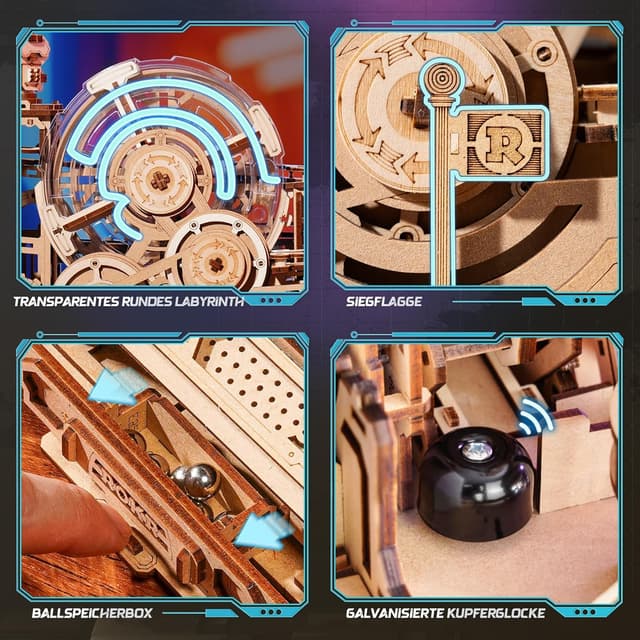 Detalle de ROKR 3D Puzzle Holz Kugelbahn Modellbausatz für DIY-Rennen (Gear Ball Challenge, 653-teilig)