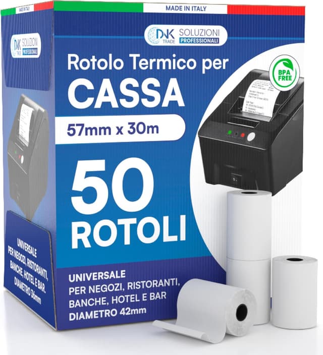 Thumbnail 6 de Rotoli termici per registratori di cassa: 20 rotolini omologati 57 mm x 30 m, diametro 42 mm (senza BPA) compatibili Nexi Axerve Ingenico