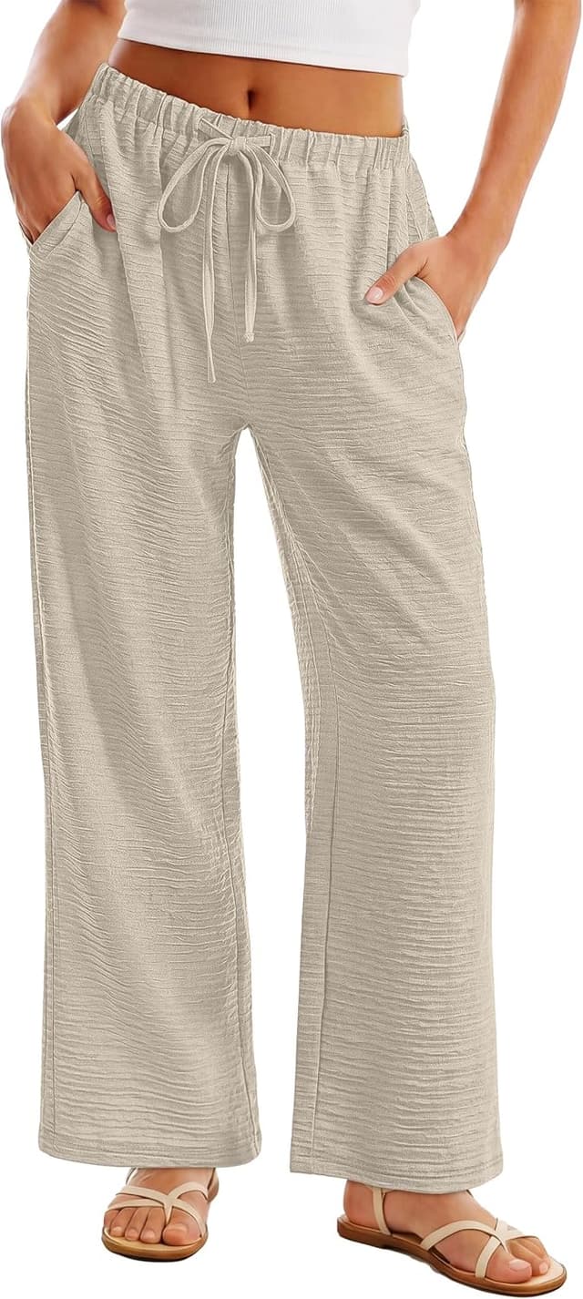 Detalle de SAMPEEL Women’s Wide Leg Palazzo Pants with Drawstring Waist and Pockets