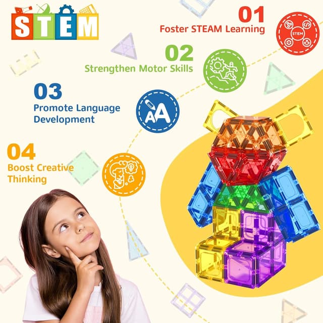 Detalle 2 de Coodoo 60-piece Magnetic Tiles STEM Toy 🧩