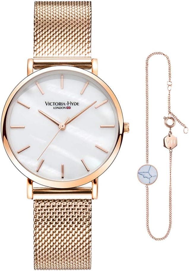 Detalle de VICTORIA HYDE Donna – set orologio analogico al quarzo con cinturino in pelle/acciaio inox